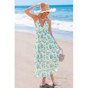 Cupshe Dress Women Medium White Blue Starfish Beach Seashell Midi NWT Boho